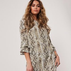 Missguided Snakeskin Frill Sleeve Shift Dress BNWT